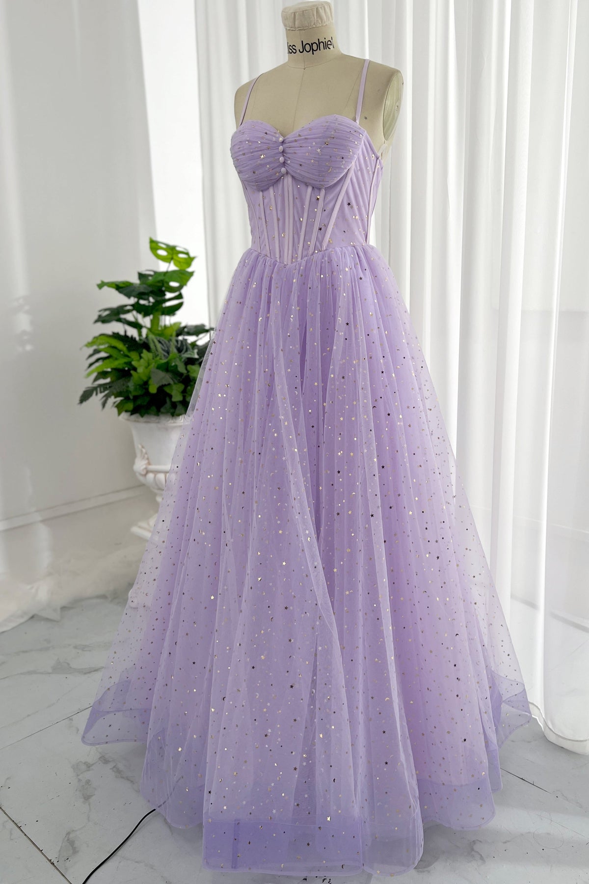 Lavender Corset Sweetheart Neckline Tulle Prom Dress