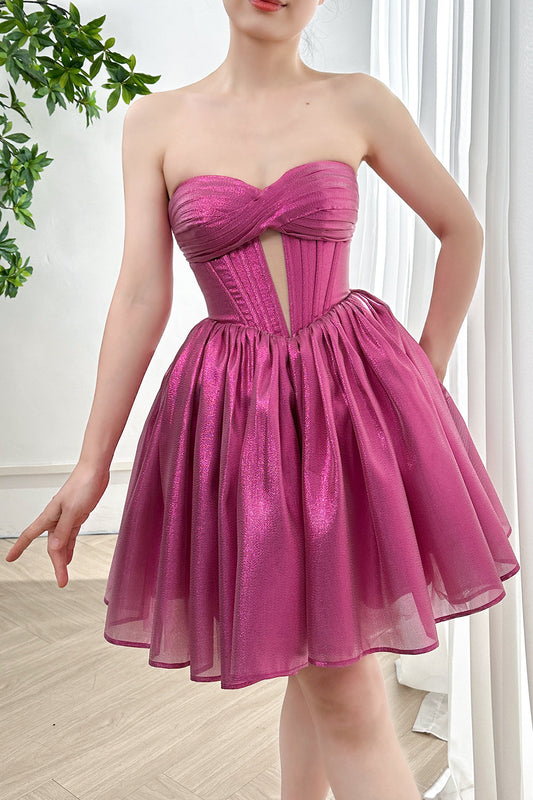 Strapless Corset Sweetheart Fuchsia Dress